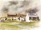 View of four cottages in the village of Penrice