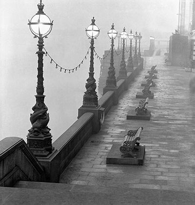 Lamp posts and benches by the River Thames