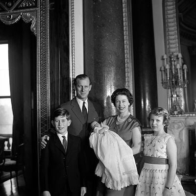 Queen Elizabeth II with Princes Philip, Charles, Andrew and Princess Anne