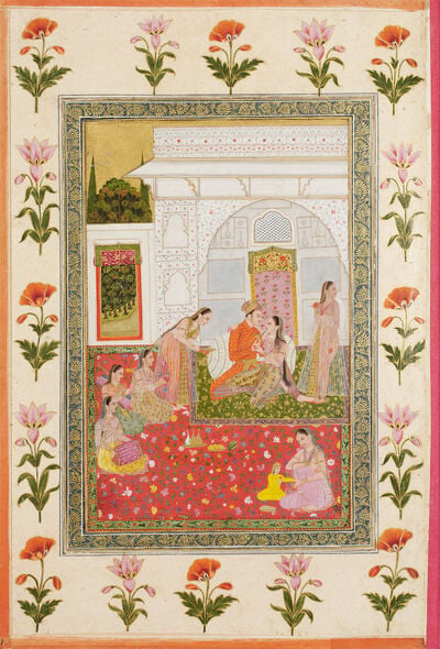 A courtier with his lover and attendants