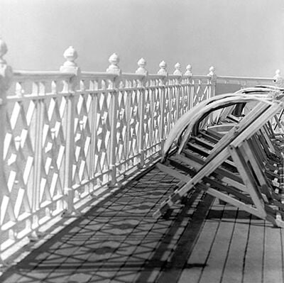Railing by sun lounges, Brighton Pier