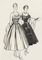 Worth London and Victor Stiebel short evening dresses, fashion illustration