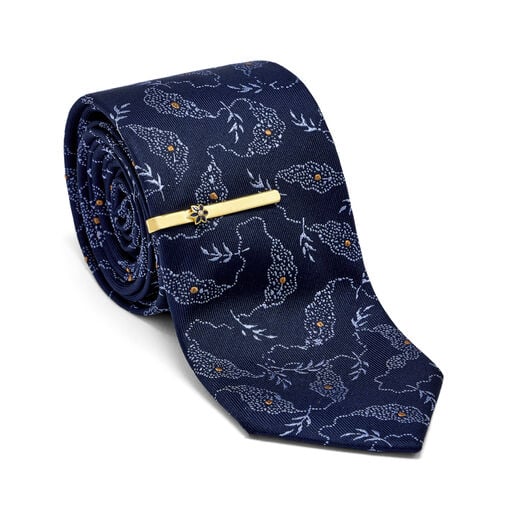 Navy leaf silk tie