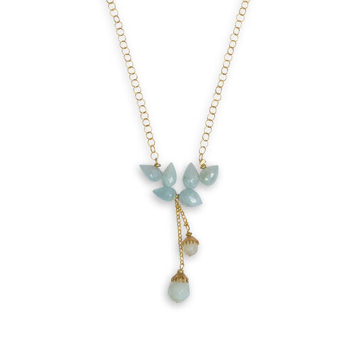 Aquamarine and jade faceted leaves necklace