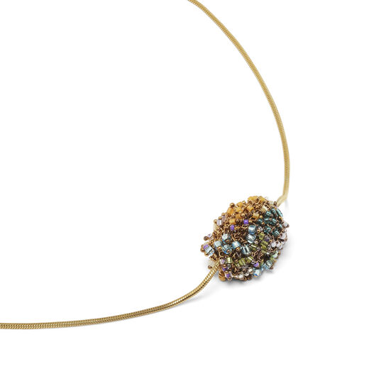 Beaded knit pendant necklace by Milena Zu