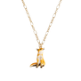 A gold plated chain necklace with a pendant in the shape of a fox.