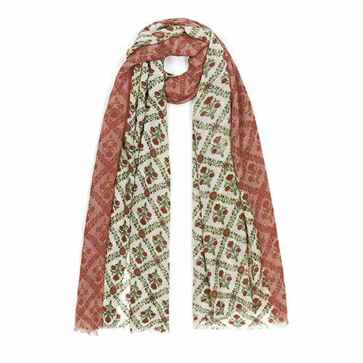 Peach wool scarf with floral pattern