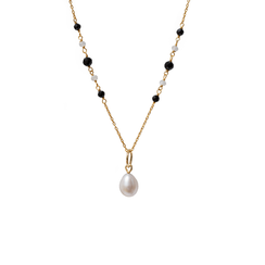 Pearl, white moonstone and black onyx necklace by Mirabelle