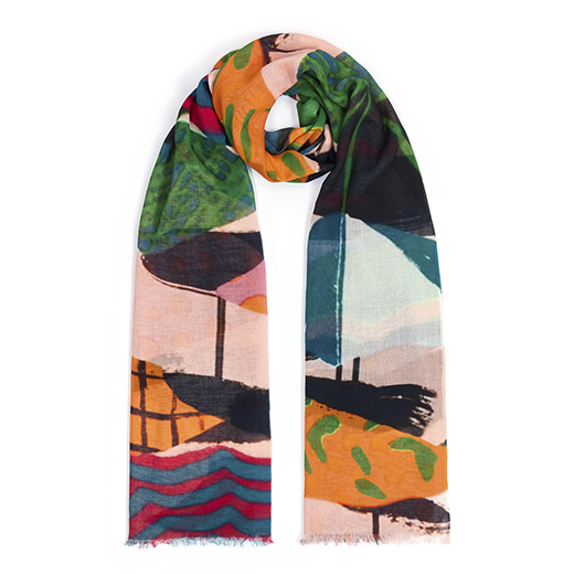 Light scarf with colourful collage pattern 