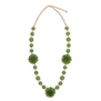 Green raffia statement long necklace