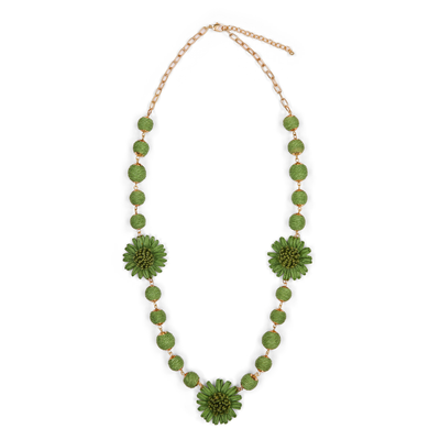 Green raffia flower necklace