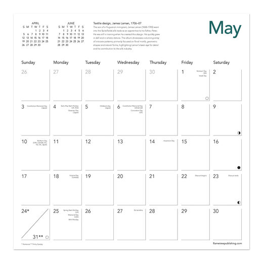 Spitalfields Silks 2026 calendar