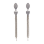 Silver drop earrings featuring four strands suspended on an oval stud. 