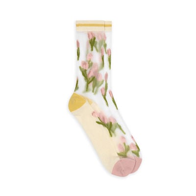 Pink flowers sheer socks