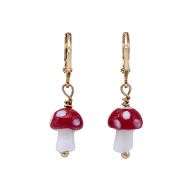 Red mushroom hoop earrings