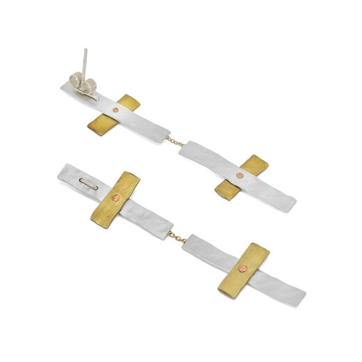 Mixed metal double cross earrings by Kate Trouw