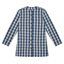 Blue and white check shirt.