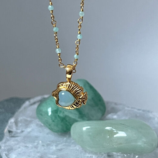 Aqua chalcedony angelfish pendant necklace by Mirabelle