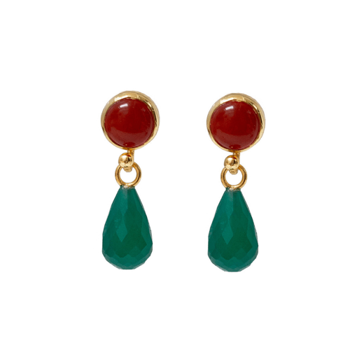 Red and green onyx stud earrings by Mirabelle