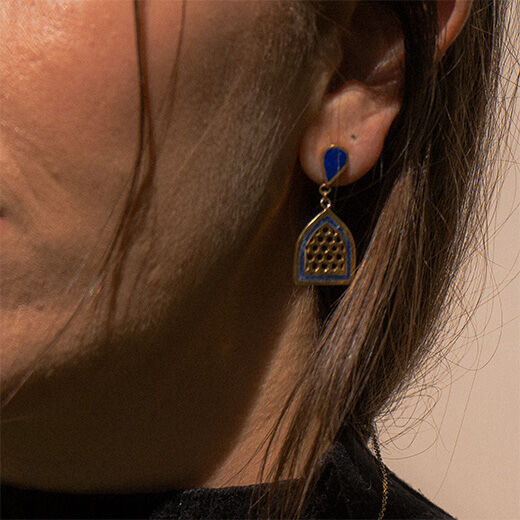 Lapis lazuli lattice stud earrings by Turquoise Mountain