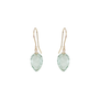 Hook earrings with a carved, drop-shaped pale green stone.