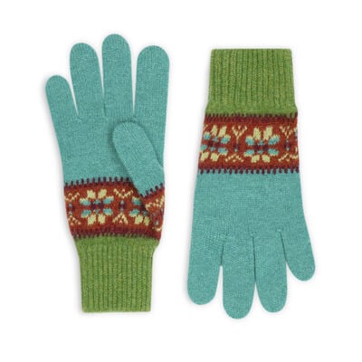Blue and green wool gloves