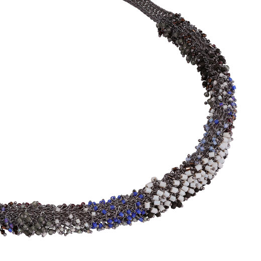 Silver and blue beaded necklace by Milena Zu