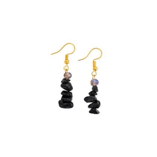 A pair of hook earrings featuring black beads.