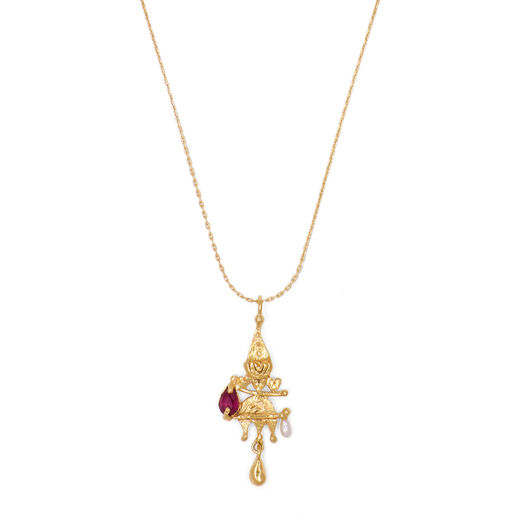 Ruby and pearl clown necklace by Ruby Jack