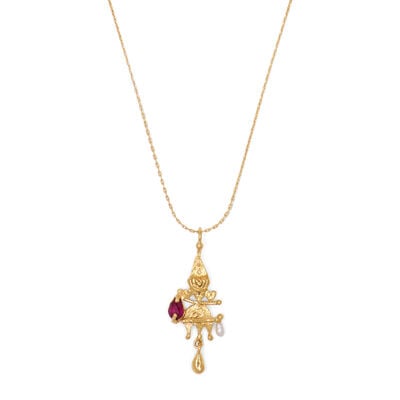 Ruby and pearl clown necklace by Ruby Jack