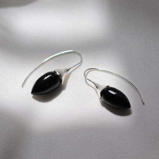 Black onyx acorn hook earrings by Mounir