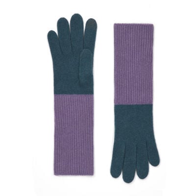 Teal and lavender long cashmere merino gloves