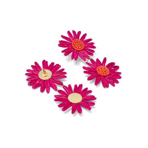 Pink raffia flower earrings