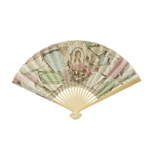 Hand fan made of paper and bamboo.