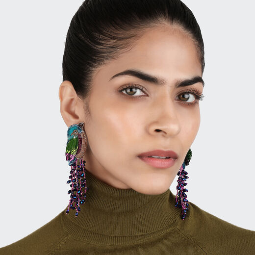 Kingfisher beadwork earrings by Olivia Dar