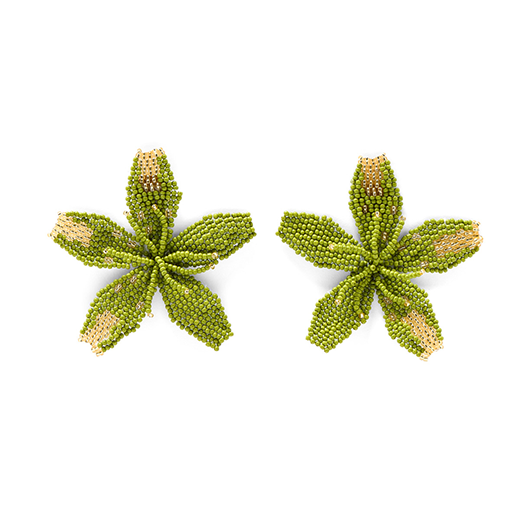 Green beaded flower earrings