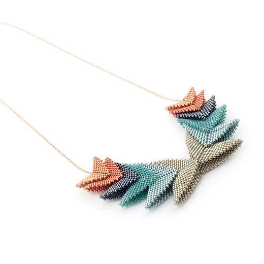 Copper and turquoise mirror beadwork necklace by Beloved Beadwork