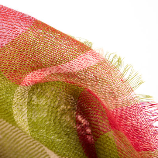 Madras check green and red wool square scarf