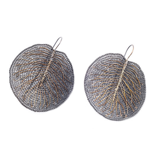 Leaf knit hook earrings by Milena Zu