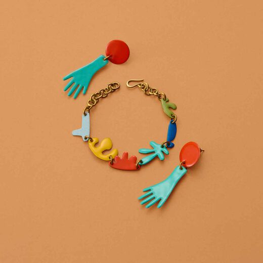 Blue hand brass earrings by Sibilia