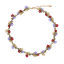 Glass and hand painted bronze statement necklace featuring a chrysanthemum design