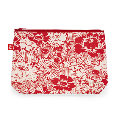 Red flowers cotton zip pouch