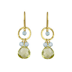Hammered circle quartz drop earrings by Mounir