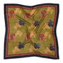 Lightweight green olive wool square scarf with floral pattern 