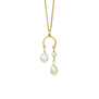 A gold chain necklace with a double white pearls pendant.