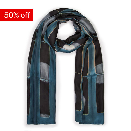 Blue stripe clamp dye silk scarf&nbsp;