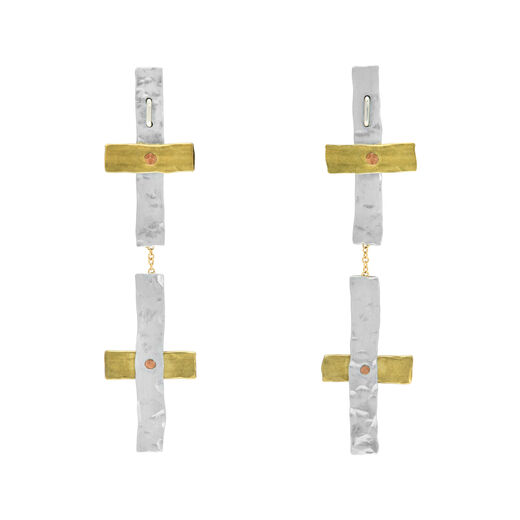 Mixed metal double cross earrings by Kate Trouw