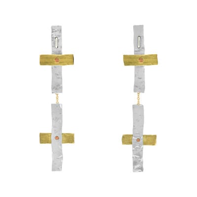 Mixed metal double cross earrings by Kate Trouw