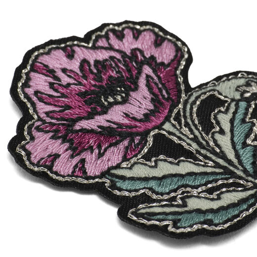 Pink poppy embroidered patch