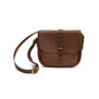 Brown leather oak-embossed saddle bag